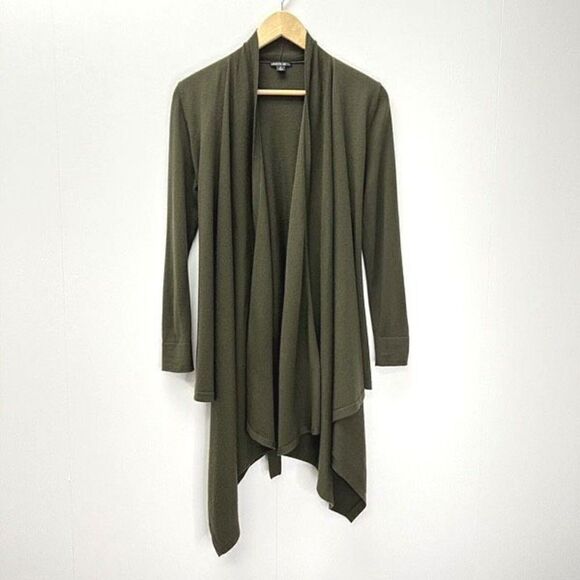 Lafayette 148 Wool Waterfall Open Front Cardigan Olive Green Belted S - Picture 1 of 11